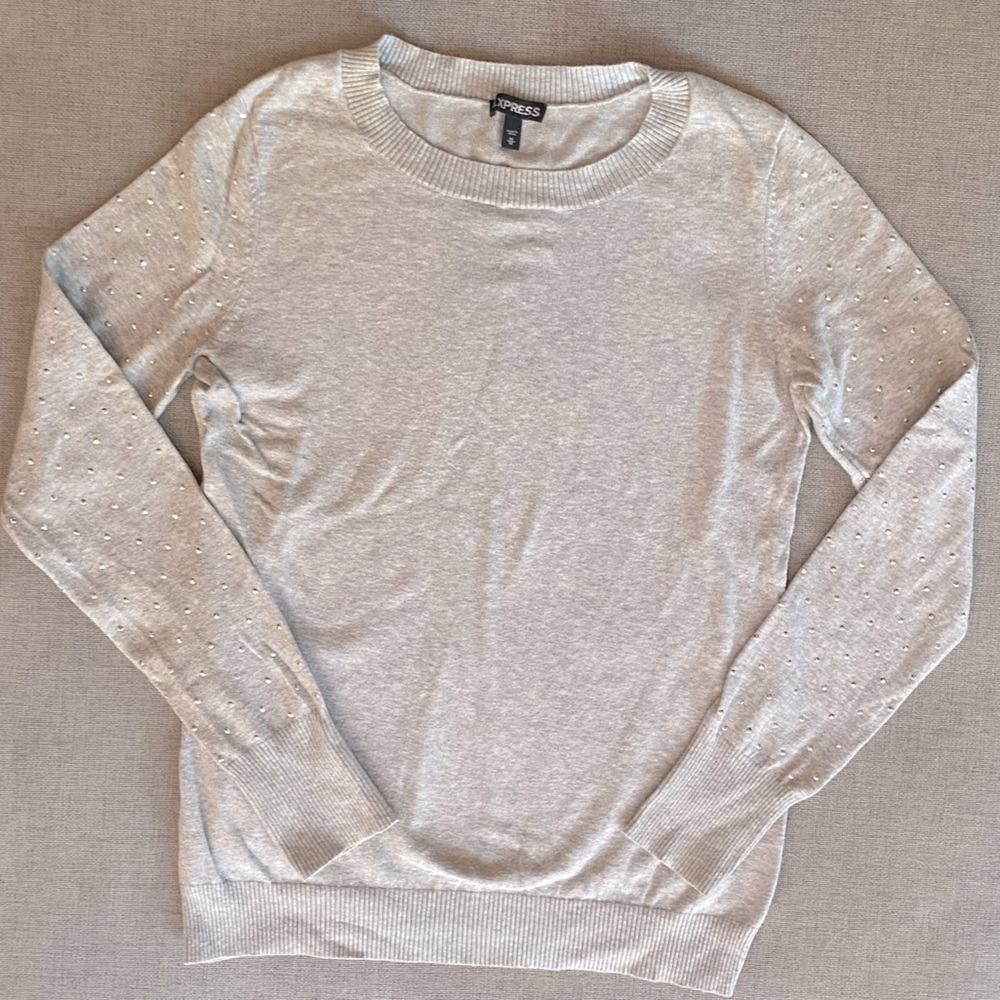 Express brand gray sweater with sequin detailing on sleeves. Medium, used.